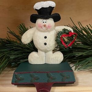 Vintage Snowman Stocking Hanger Holder